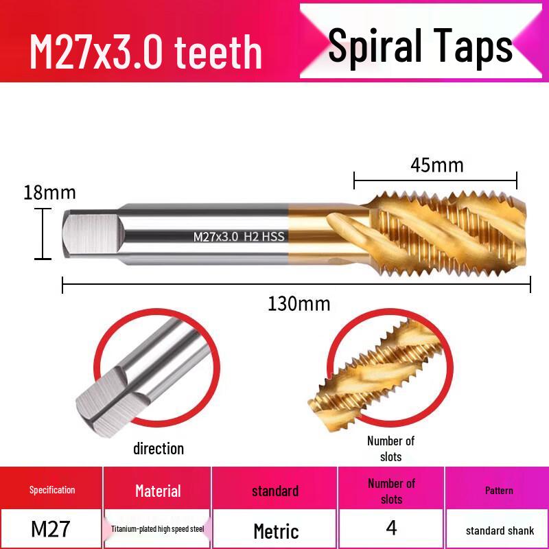 

Jundingying M27x3 Spiral Titanium Coated Tap