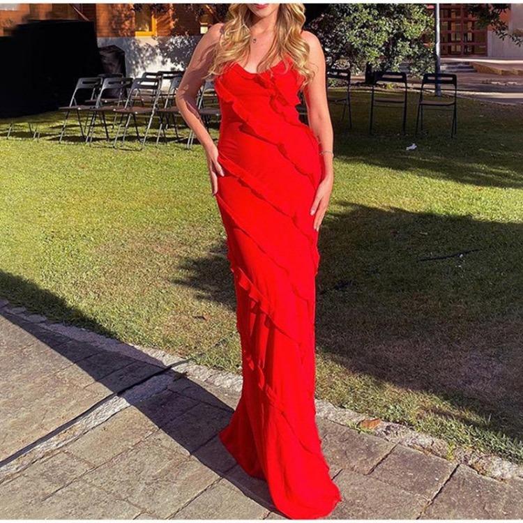 Elegant Sexy Dame Sommerkjoler Ryggløs Ermeløs Spaghettistropp Kappe Fest Klubb Maxi Kjole
