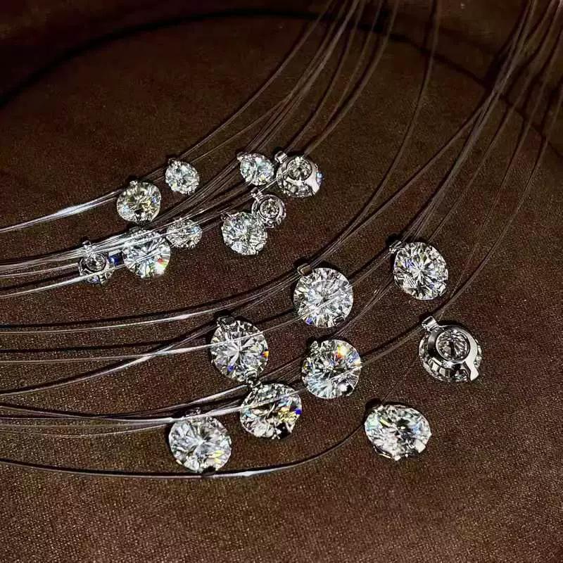 Invisible Fishing Line Sun Li Same Mozzarella Diamond Temperament Neck Chain Light Luxury Necklace Mermaid Tears Pendant Collarbone Chain