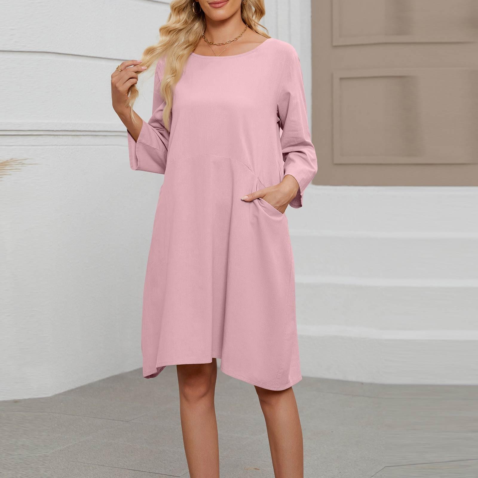 

Модный женский летний круглый вырез повседневный модный однотонный пуловер с рукавом 3/4 свободное платье L