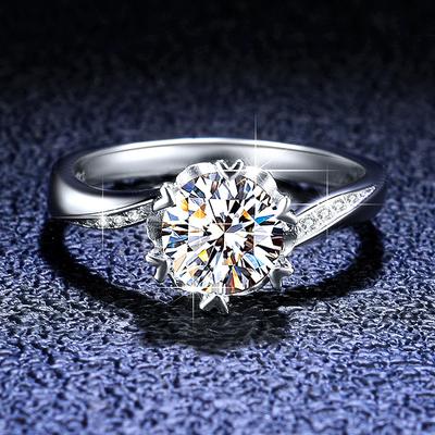 Moissanit-Ring Schneeflocke S925 Sterling Silber Ring Sechs-Klauen-Krone Moissanit Diamant Damen Ehering Vorschlag Diamantring Geschenk für Freundin