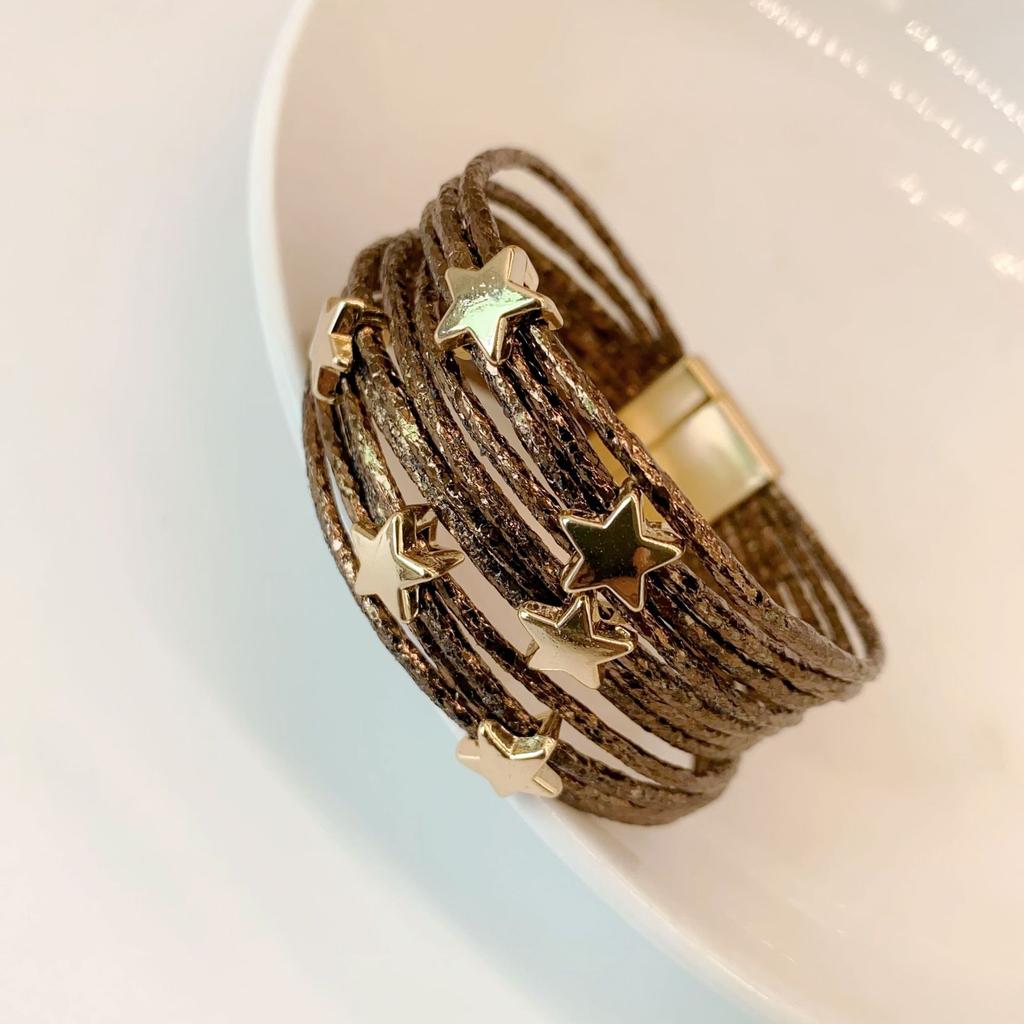 Verkauf von Stern PU Leder Pentagramm Armband Multi-Schicht magnetische Schnalle Armband weibliche Mode Armband