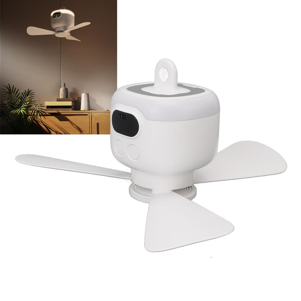 Small Ceiling Fan with Light ABS Quiet Rechargeable Portable Hanging Fan Light with Remote Control for Bedroom Outdoor Camping