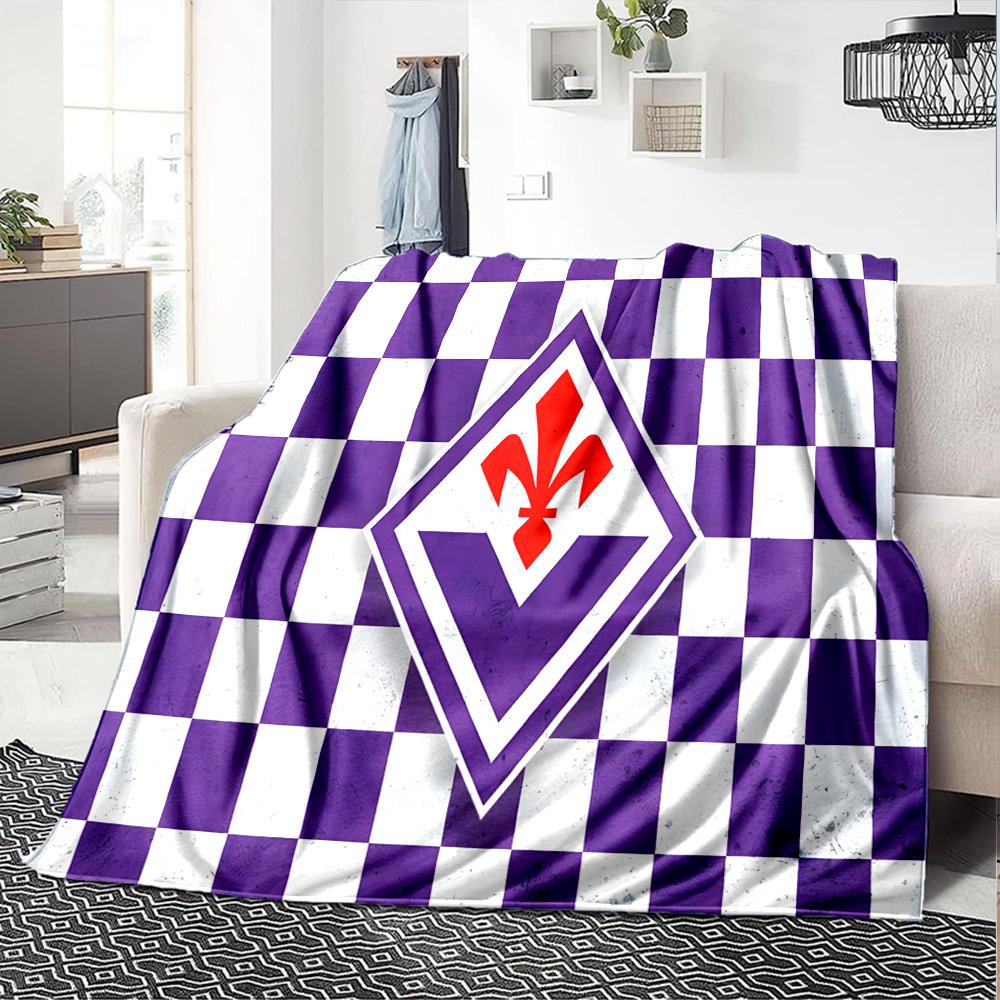 Fiorentina Football Crest Flannel Blanket, Soft Polyester, Modern Design, All-Season for Camping, Travel, Gifts for Holidays or Birthdays