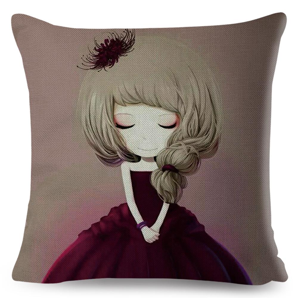 Dreamy Scene Illustrated Cushion Cover Umbrella Flower Soft Background Art Print Soft Square Pillow Modern Home Decor xcm