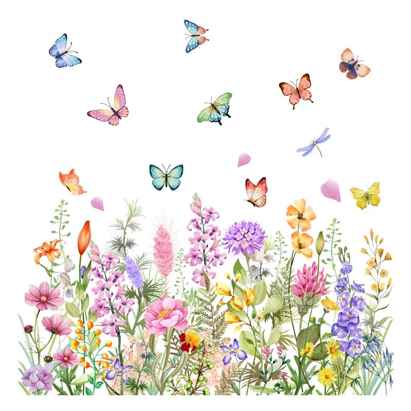 Bunte Blumen Schmetterling Wandaufkleber PVC Elektrostatische Fensteraufkleber Wohnzimmer Schlafzimmer Heimdeko Wandtattoos
