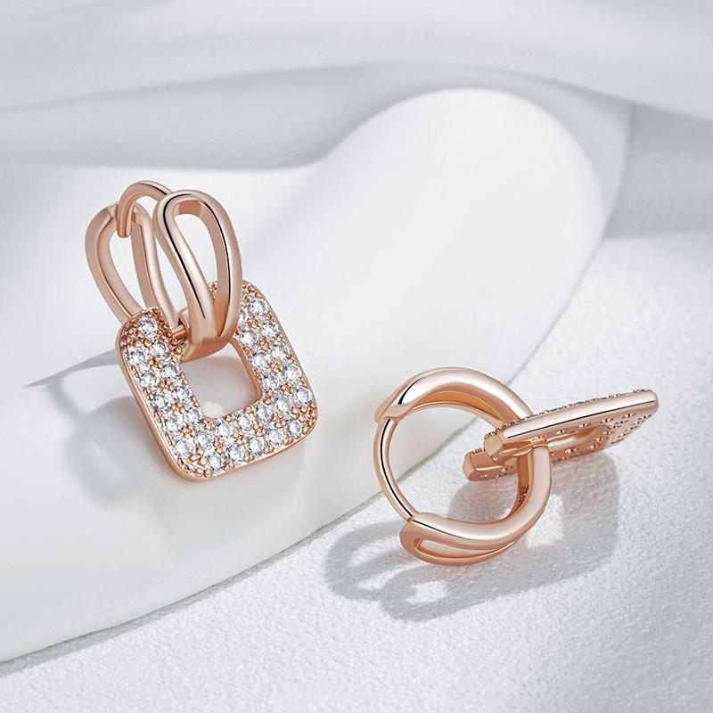Luxury Full Shiny Natural Zircon Square Drop Earrings For Women Unique  Rose Gold Color Bride Wedding Jewelry Best Gift