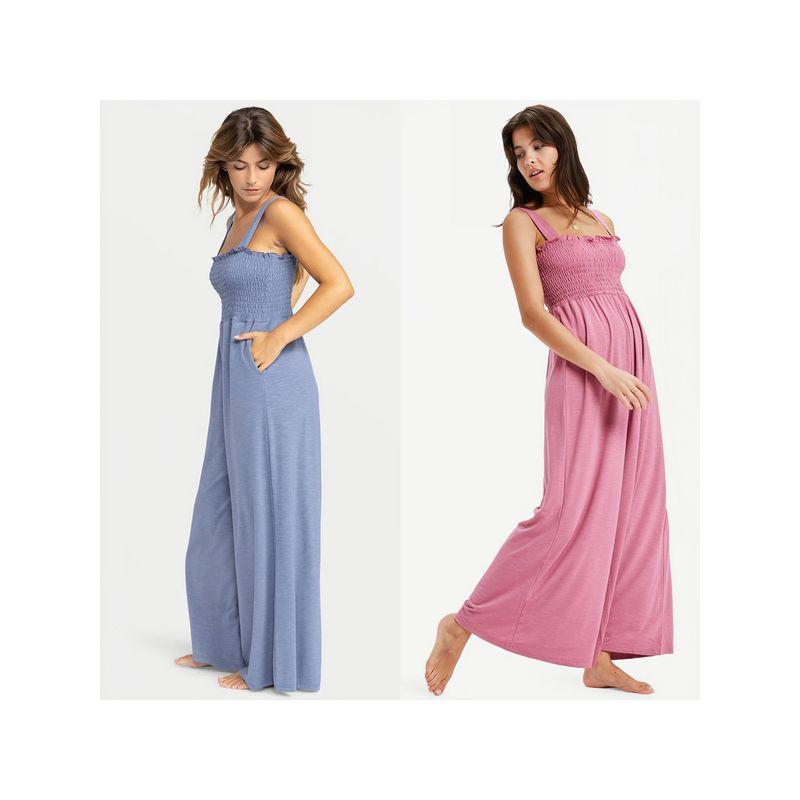 Foreign Trade Original Order Rox * Y Solid Slimming Pleat Sling Jumpsuit Loose Wide Leg Casual Pants Five Colors 1678