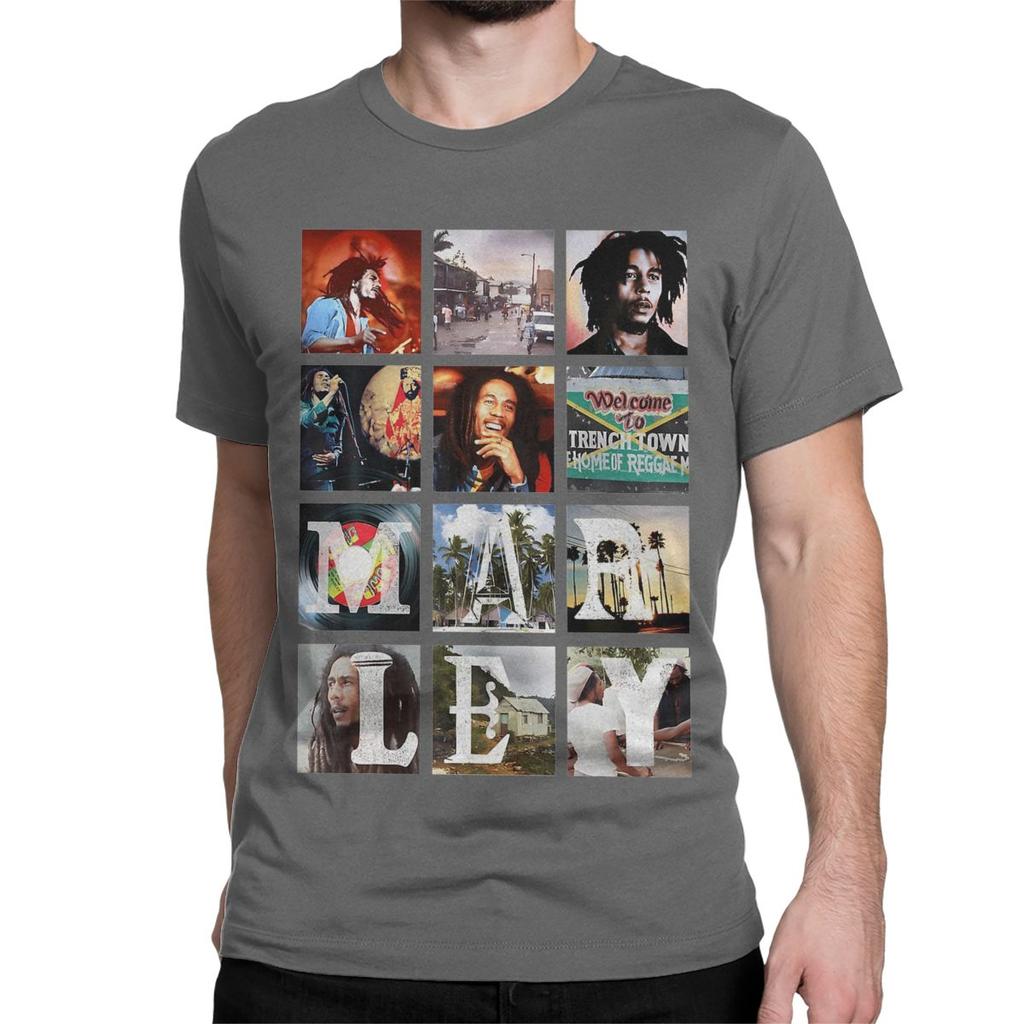 Bob-Marley Collage Reggae T-Shirt for Men Women Jamaican Music Vintage Pure Cotton Tees Short Sleeve T Shirts 6XL Clothing