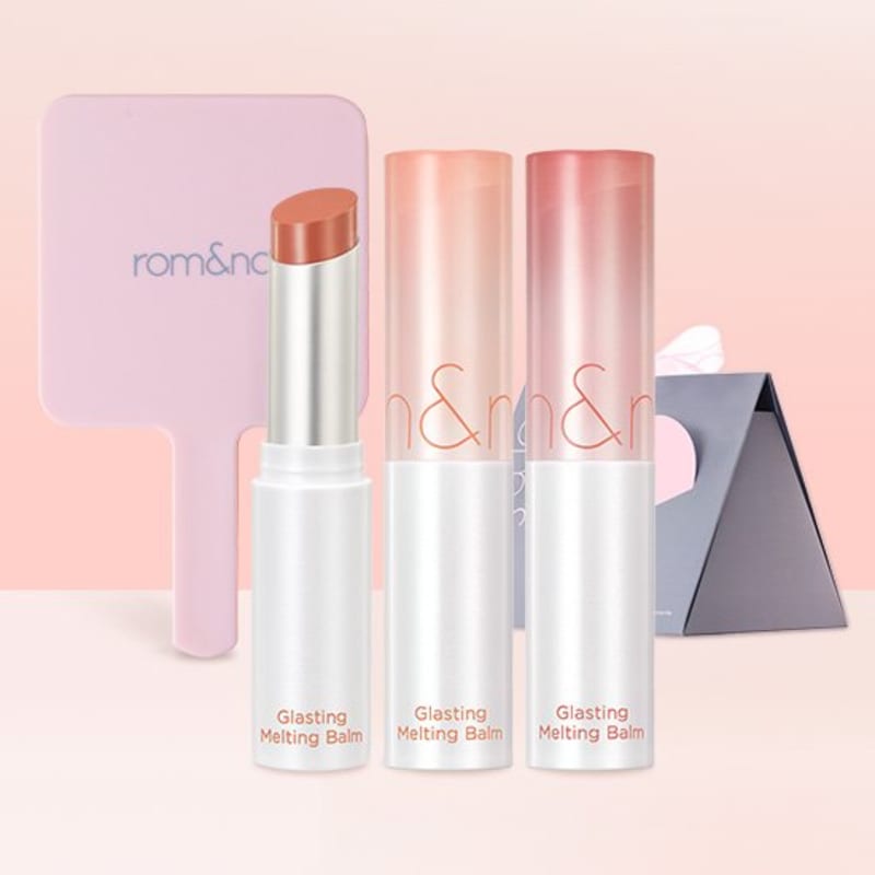 Rom&nd (Curly Exclusive) Glasting Melting Balm Duo Gift Set (+Mini Hand Mirror) (Choose 1)