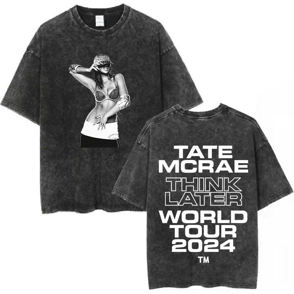 Tate Mcrae Greedy Album Tour Merch T Shirt Men Women Fashion Vintage Washed Short Sleeve Oversized Tshirts 100 Cotton T Shirts