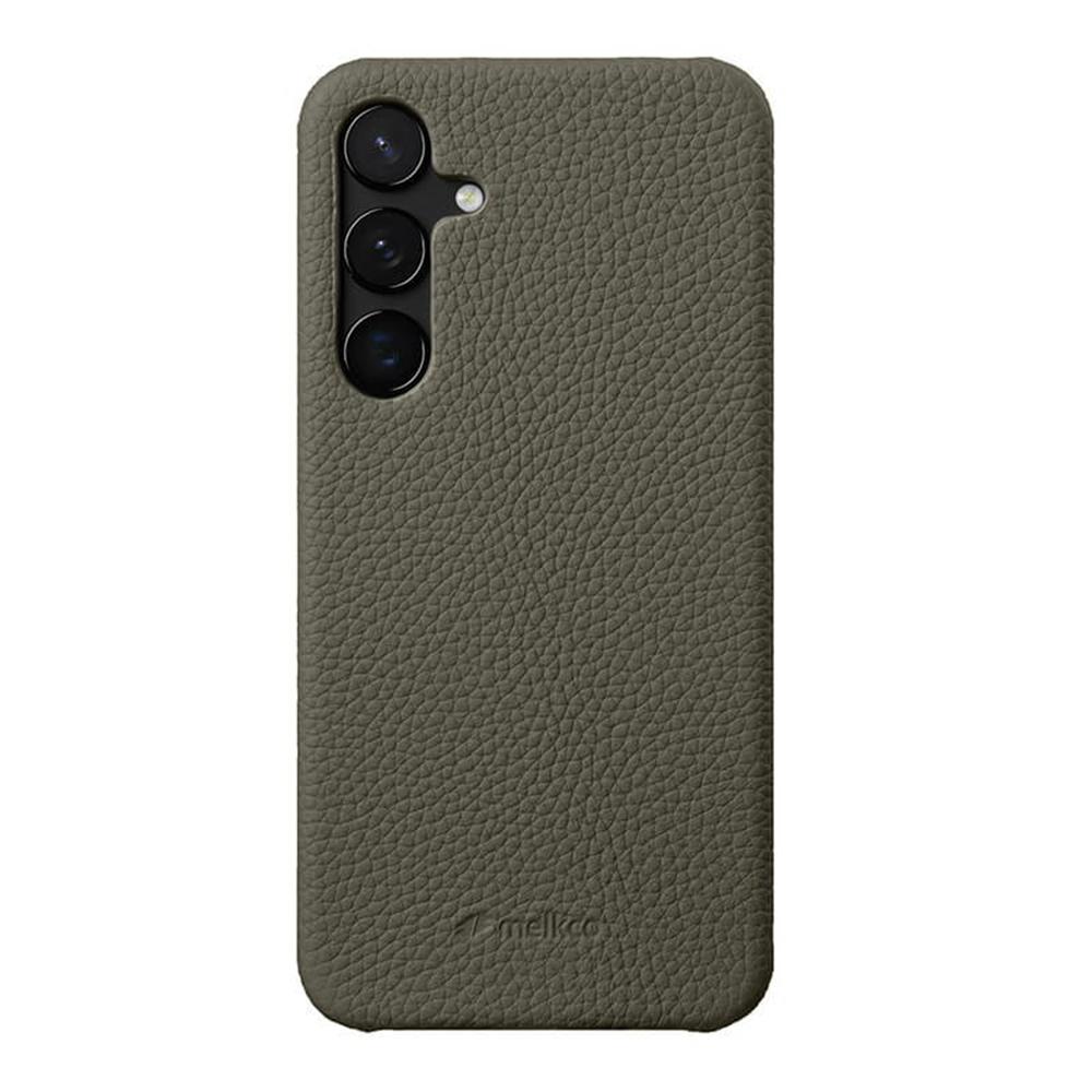 MELKCO For Samsung Galaxy S25+ Case Incomplete Edge Genuine Cow Leather Coated PC Cover