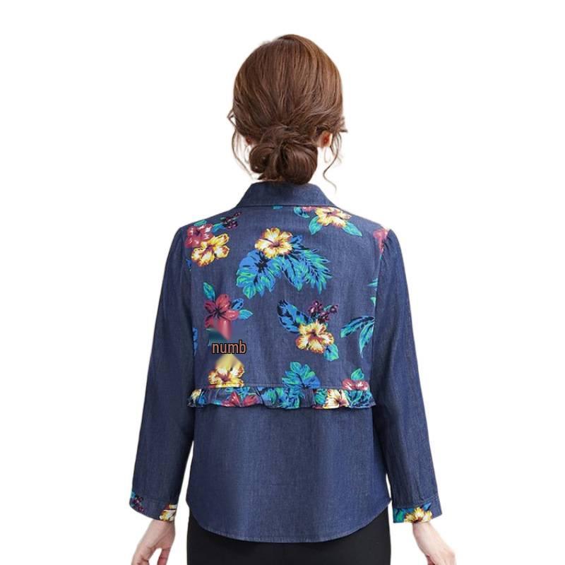 Stylish Women's Pure Cotton Denim Patchwork Long Sleeve Shirt - Loose Fit and Slimming Spring/Autumn Jacket