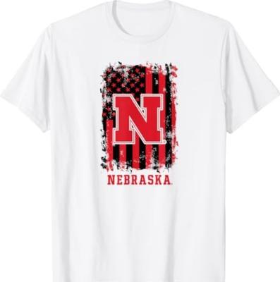 Nebraska Cornhuskers Patriotic Retro American Flag T-Shirt