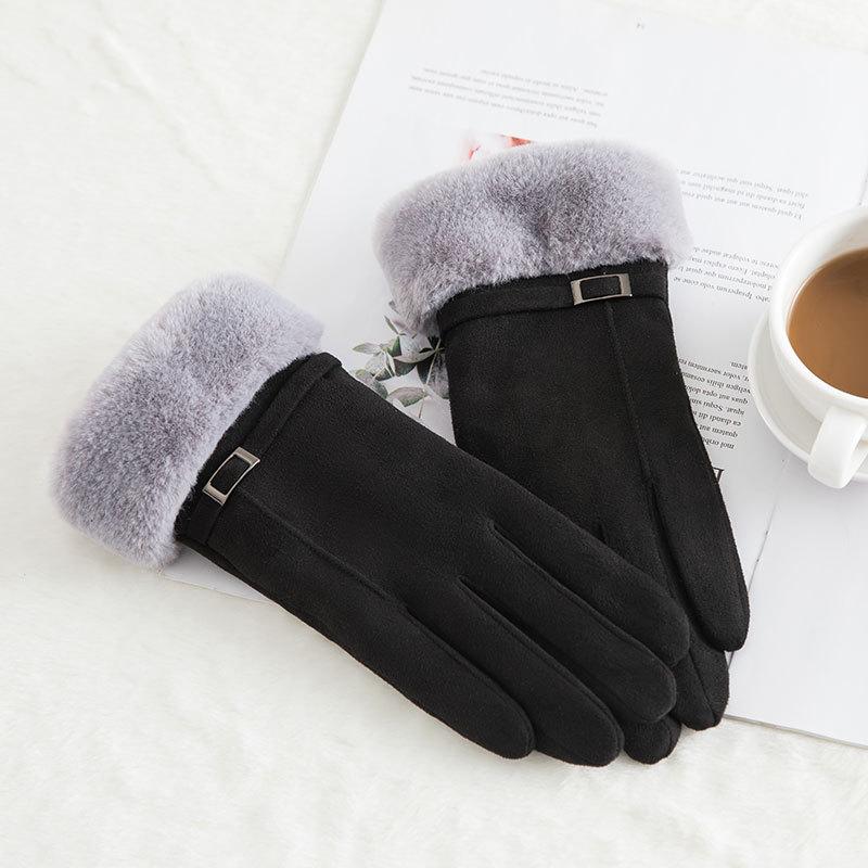 Warm Gloves for Women Winter Suede Outdoor Cycling Touch Screen Plus Velvet Thickening