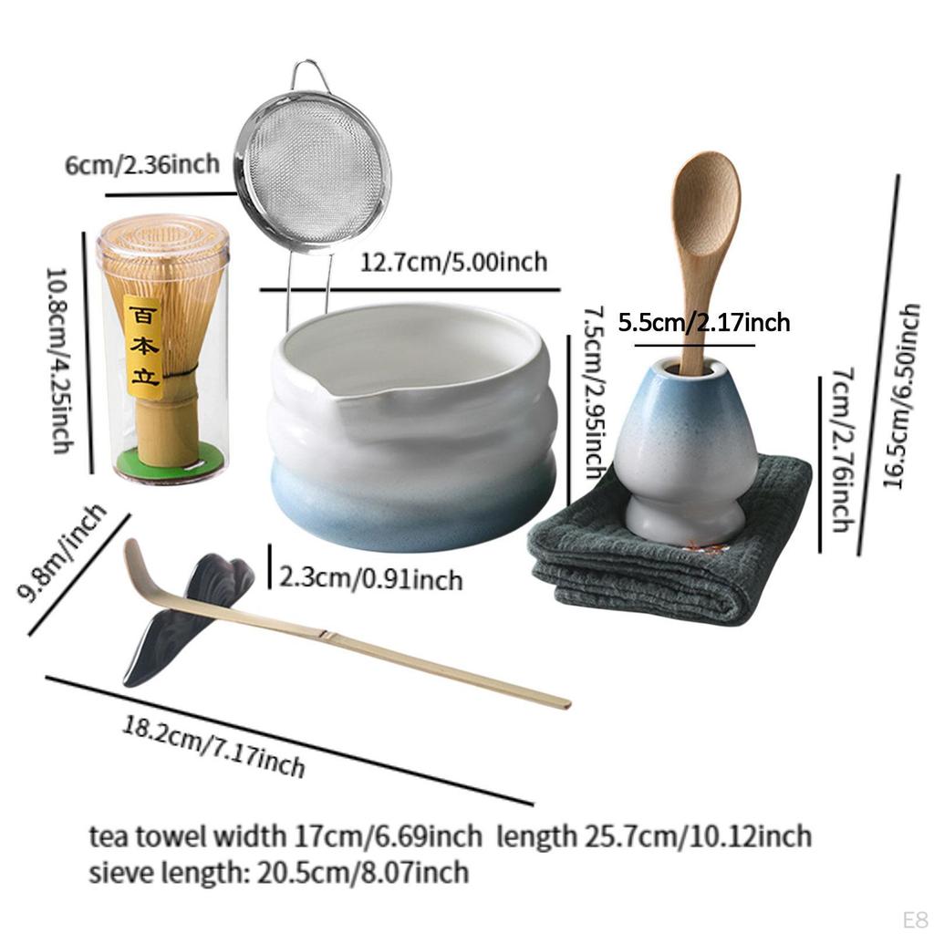 8-teiliges Matcha-Set mit Schale, Bambusbesen, Löffel und Tuch für Teeliebhaber