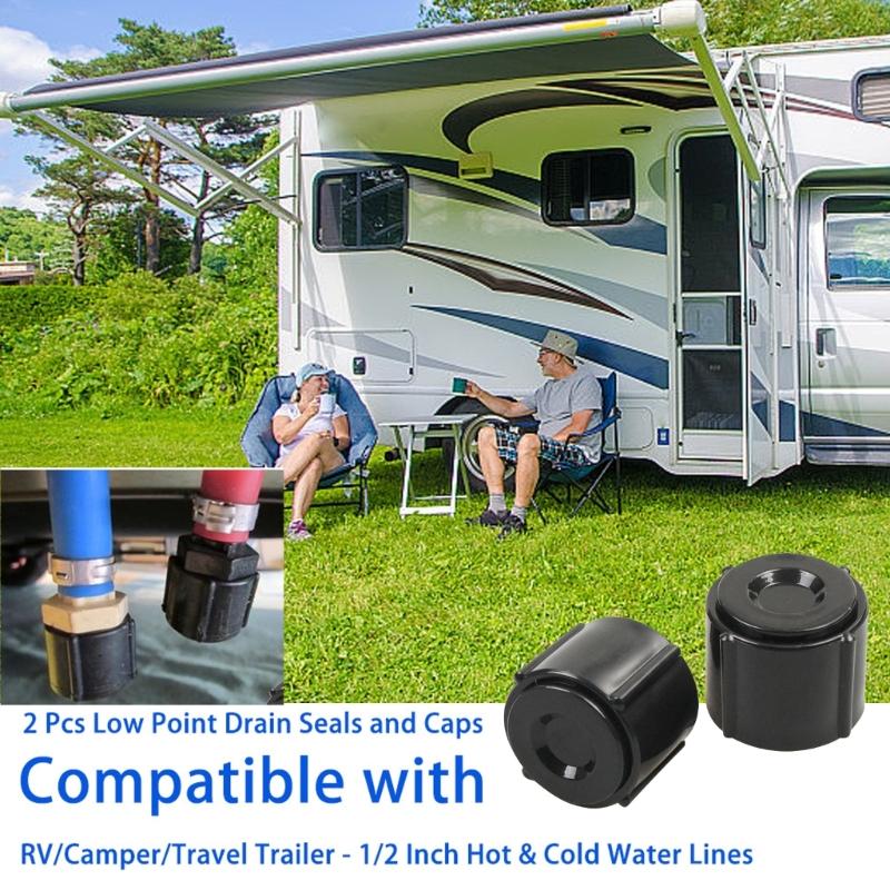 Pack of 2 ABS Drain Plugs Seals Caps for Low Point Drainage in campers Trailer Water Systems