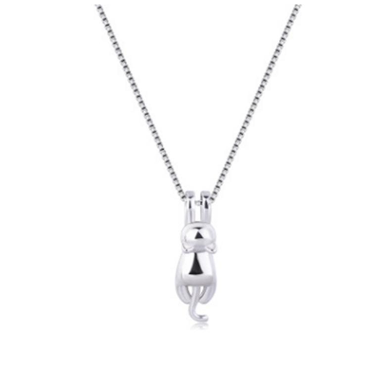 Korean Style 925 Sterling Silver Cat Pendant Necklace for Women