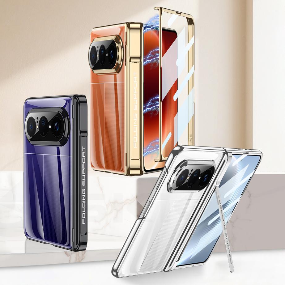 Luxury Plating Clear Plastic Case for Huawei Pura X Max Magnetic Phone Hinge Armor Screen Glass Cover for Huawei Pura X Max Case