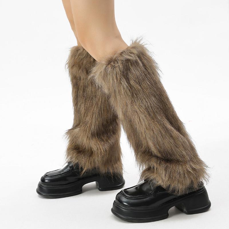 Western Cowboy Style Furry Leg Warmers Brown Retro Hot Girl Faux Fur Sock Covers Long Hair Boot Socks Warm