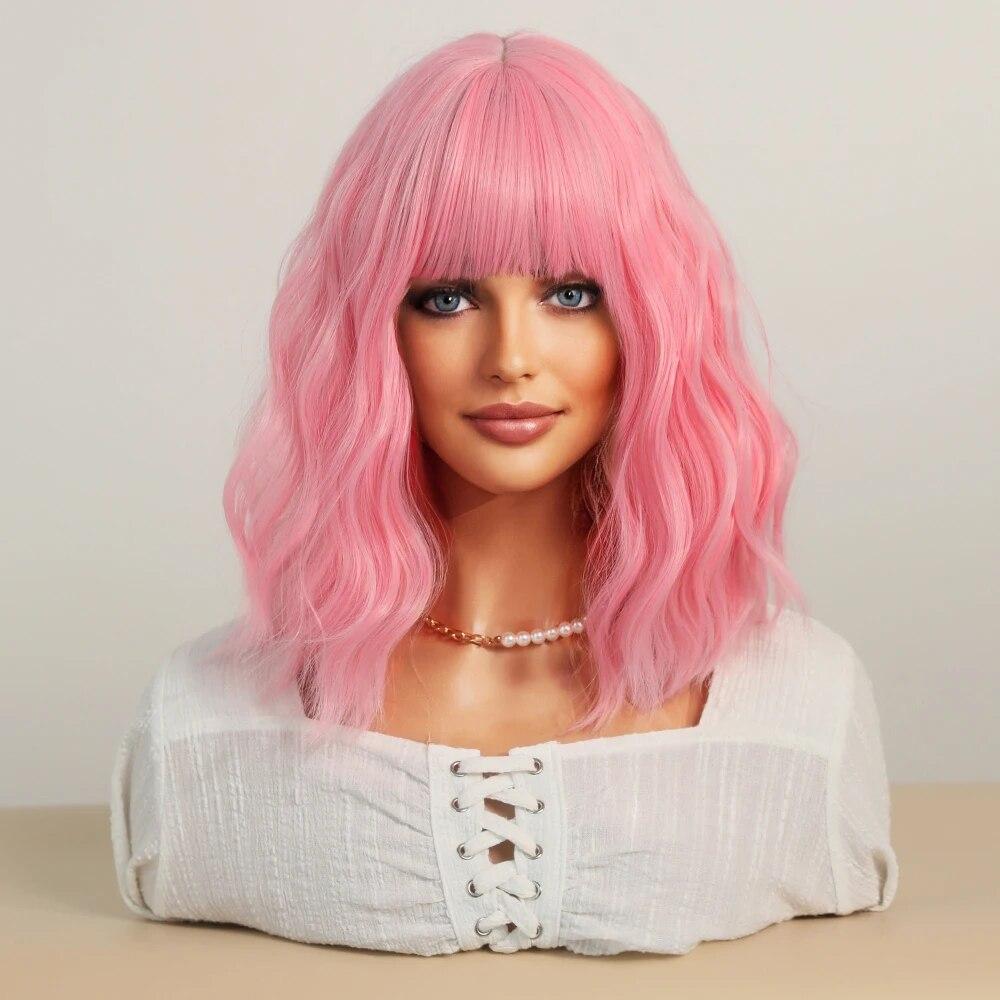 Perucă verde pentru femei Perucă de păr sintetic Bob până la umăr Perucă ondulată Cosplay Party Perucă de Halloween pentru femeie cu păr fals