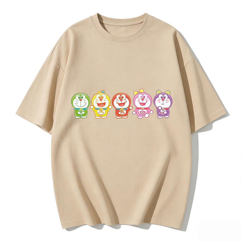 2026 Summer Doraemons Cartoon Printed Short Sleeve Pure Cotton Tshirt Classic Casual Family Matching Outfits Tops Couple Tees