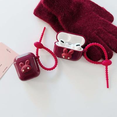 Ins Red Rabbit Husă moale din silicon pentru căști pentru Apple Airpods Pro 2 3 1 2nd cutie de încărcare wireless Bluetooth Capa de desene animate
