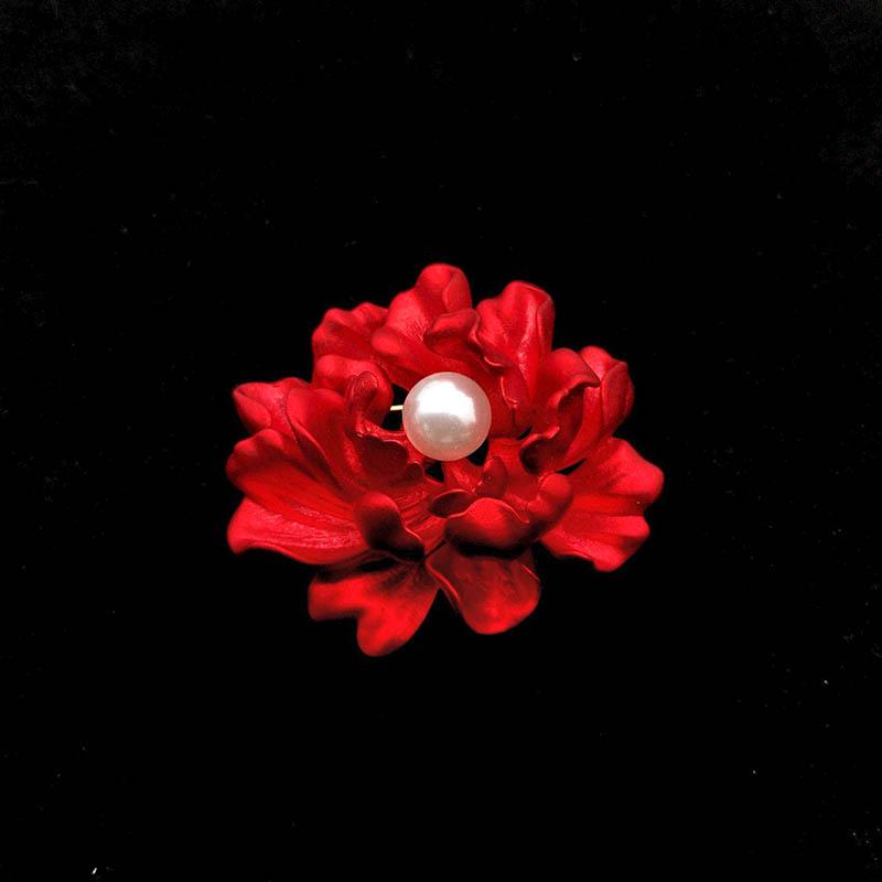 

Брошь с красным пионом и жемчугом: Элитный ретро-значок для женщин и мужчин