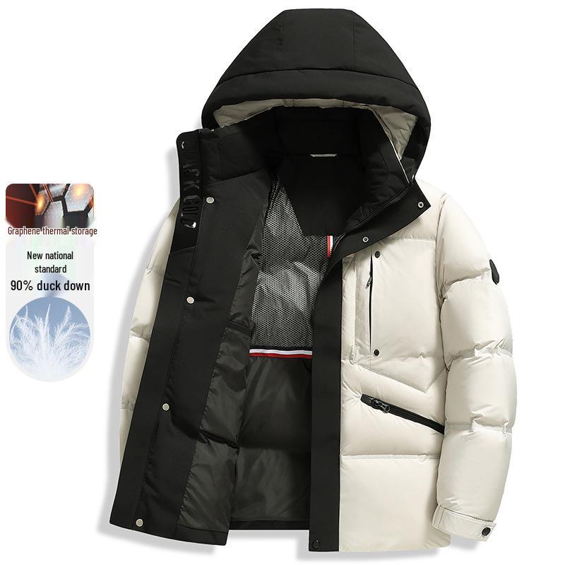 Men's 90% Duck Down Puffer Jacket - Short, Thick, Hooded Winter Coat for Extreme Cold Protection