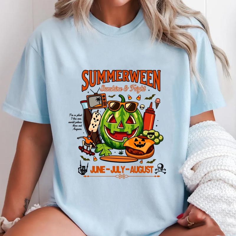 Summerween Watermelon Pumpkin TShirt Spooky Summer Graphic Tee Unisex Unisex Summer Cotton Short Sleeve Tees Clothing