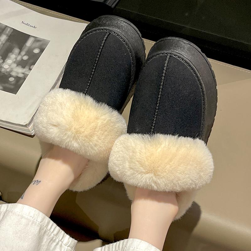 Fashion Women's Thick Sole Plush Warm Slippers Non Slip Faux Fur Winter Shoes for Women 2025 Comfort Fluffy Platform Slippers Plus Size