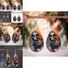 Halloween Themed Hooded Jacket Skull Pattern Droplet Shaped Acrylic Earrings For Trendy Casual Wear