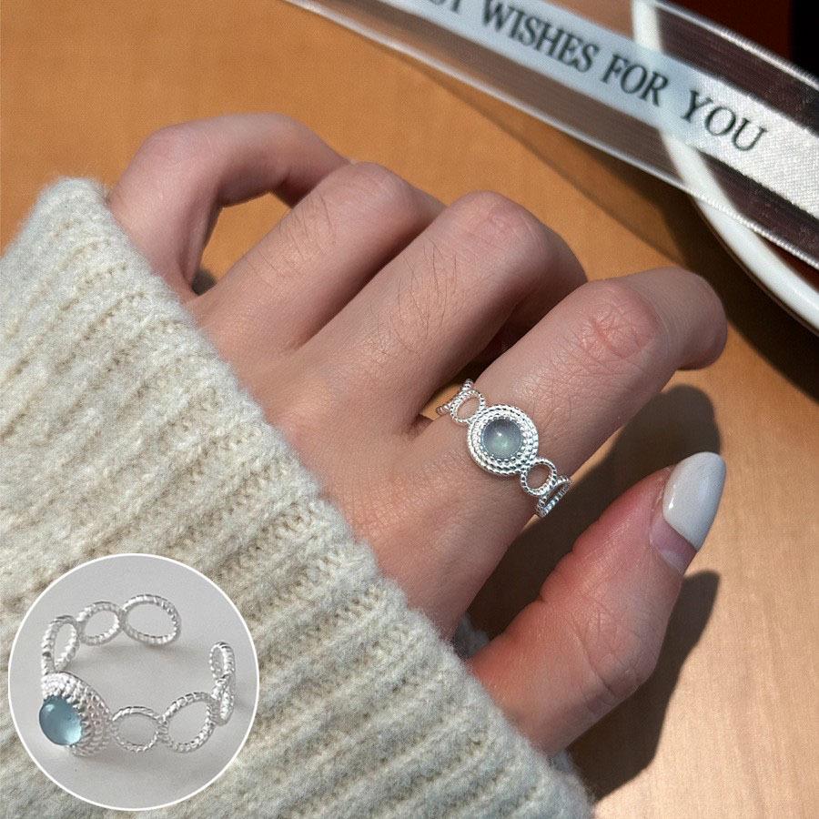 Korean Style S925 Silver-Plated Water Drop Crossover Open Ring – Women's Retro Fashion for Index Finger