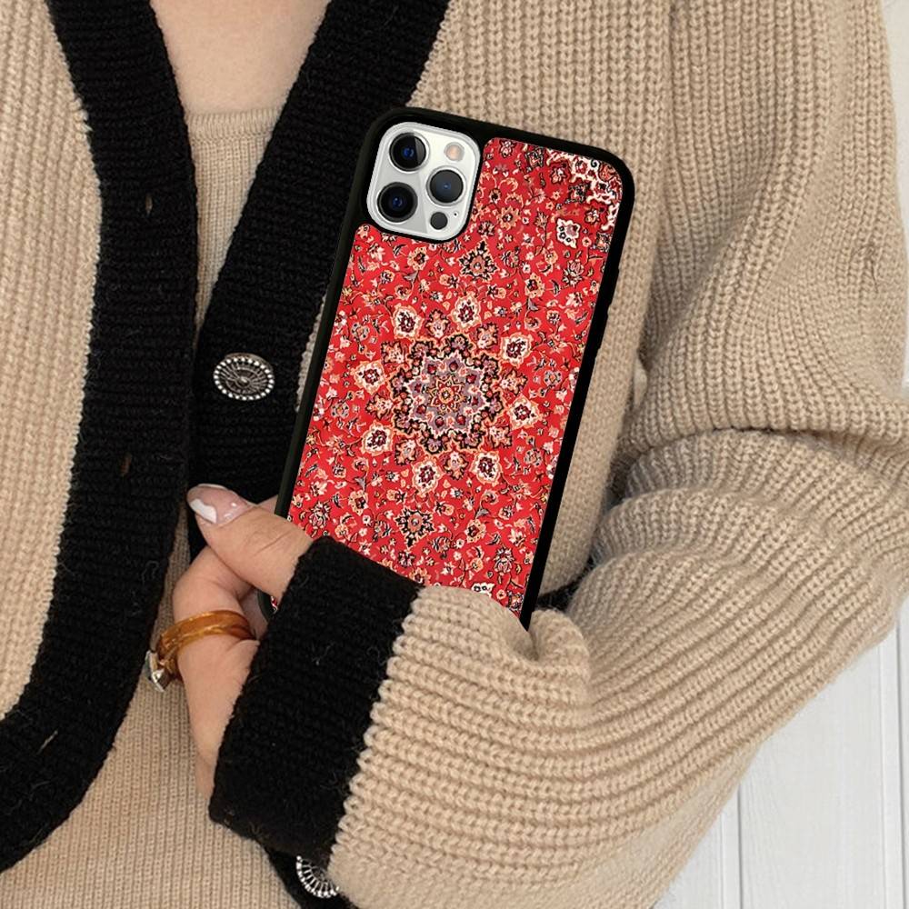 Persian Carpet Floral Pattern PC+TPU Phone Case For IPhone 17 16 15 14 13 12 11 Pro Max Plus Kawaii Cartoon Cover