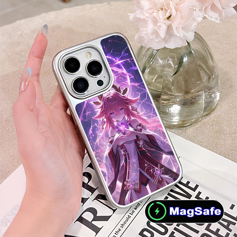 Game GI Miko Silver Plating Magsafe Mobile Phone Case for iPhone 17 16 15 14 13 12 11 Air Pro Max Plus Colorful Cover