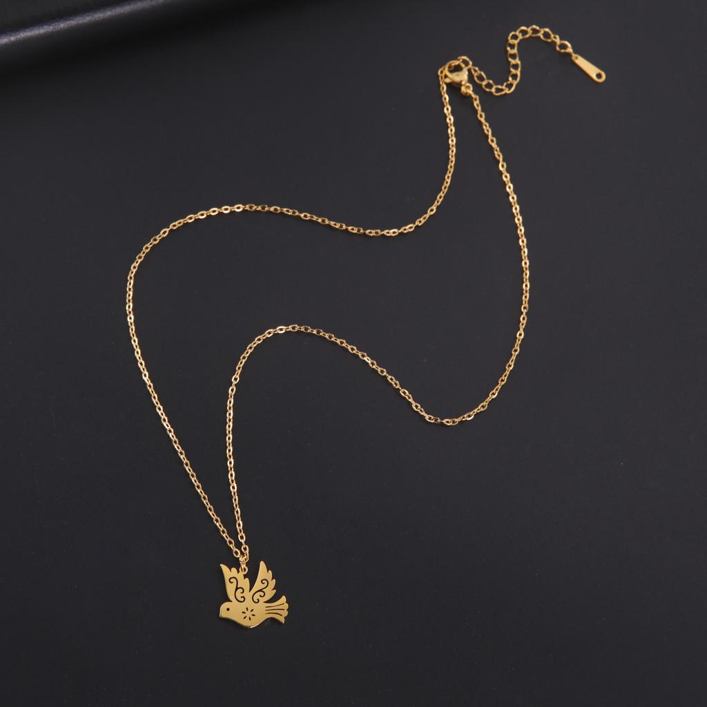 Peace Dove Pigeon Pendant Necklace Women Stainless Steel Gold Neck Chain Cute Bird Jewelry Birthday Gift