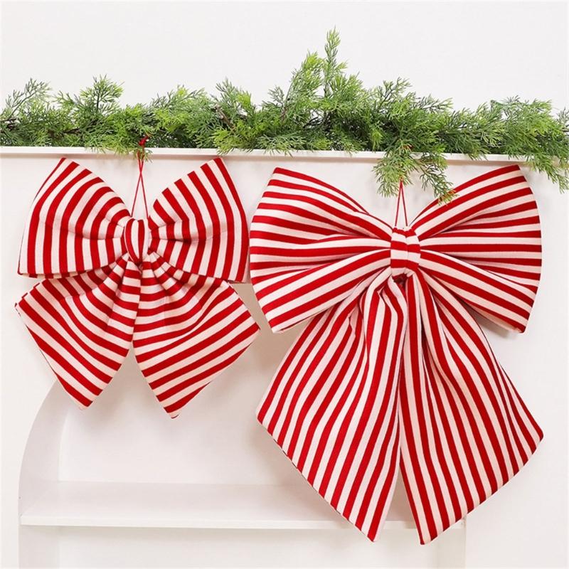 Snoepstokpatroon Kerststrik Ornament Zachte Stof Hangend Accent voor Boom, Krans, Cadeaupresentatie en Feestelijke Kamer