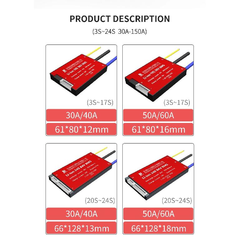 Daly Lithium LiFePO4 BMS 3S~24S Split Port 12V 24V 36V 48V 60V 72V 15A 20A 30A 40A 50A 60A Separate Port 21700 18650 Balance BMS