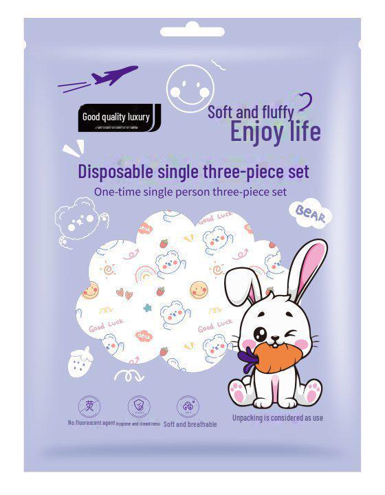 "Travel Double Bedding Set: Disposable Printed Quilt Cover, Pillowcase, Sheet"