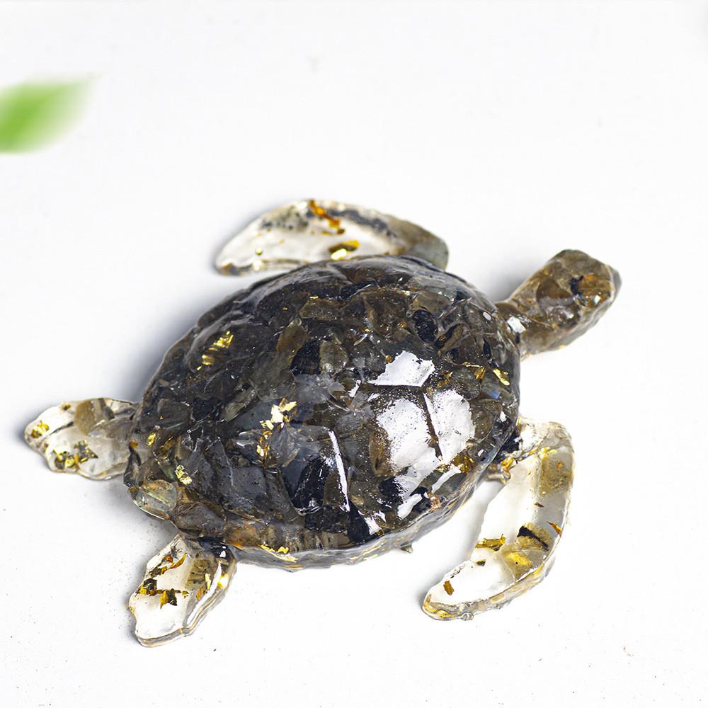 Natural Water Crystal Turtle Sculpture Resin Craft Tabletop Lucky Charm For Home And Office Use