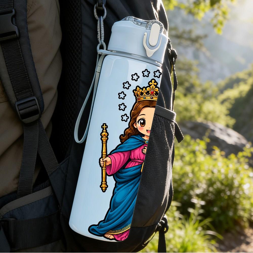 1PC Virgin Mary Holding Child 750ml Color Plastic Sports Water Bottle Leakproof Flip Straw Lid Suitable for Sports Office Home Use