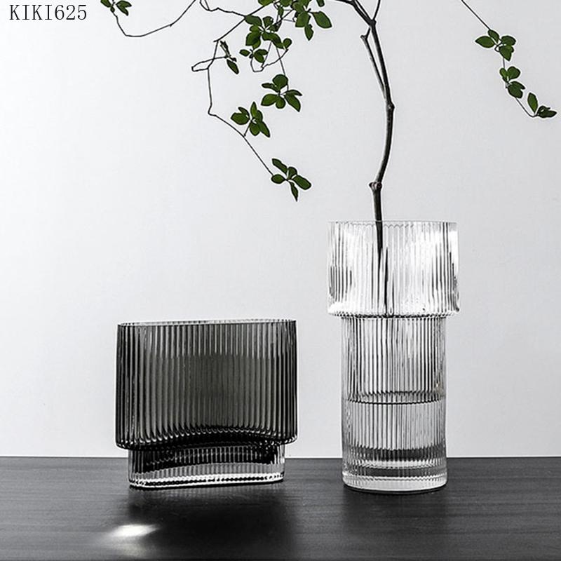 Simple Transparent Glass Striped Vase Bedroom Flower Arrangement Container Household Hydroponic Vase Wedding Art Home Decoration