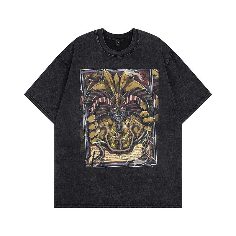 Kanye American trend retro washing water cartoon short-sleeved vintage old loose round neck men's and women's same T-shirt