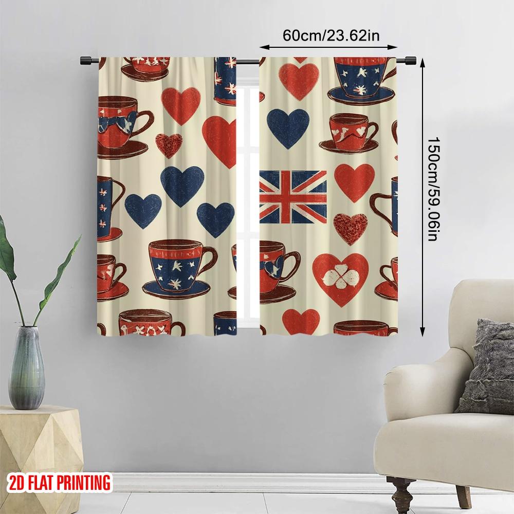2 st, 2D tryckta Gardiner & Fönsterdekoration Hjärta & Union Mångsidigt Polyestertyg (utan spö) Utomhusdekorationer för