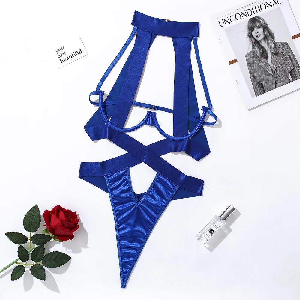 Black Halter Bodysuits Sexy Lingerie Women Bandage One Piece Bra Sets Erotic Costumes Teddy Baby Doll Dress Push Up Underwear