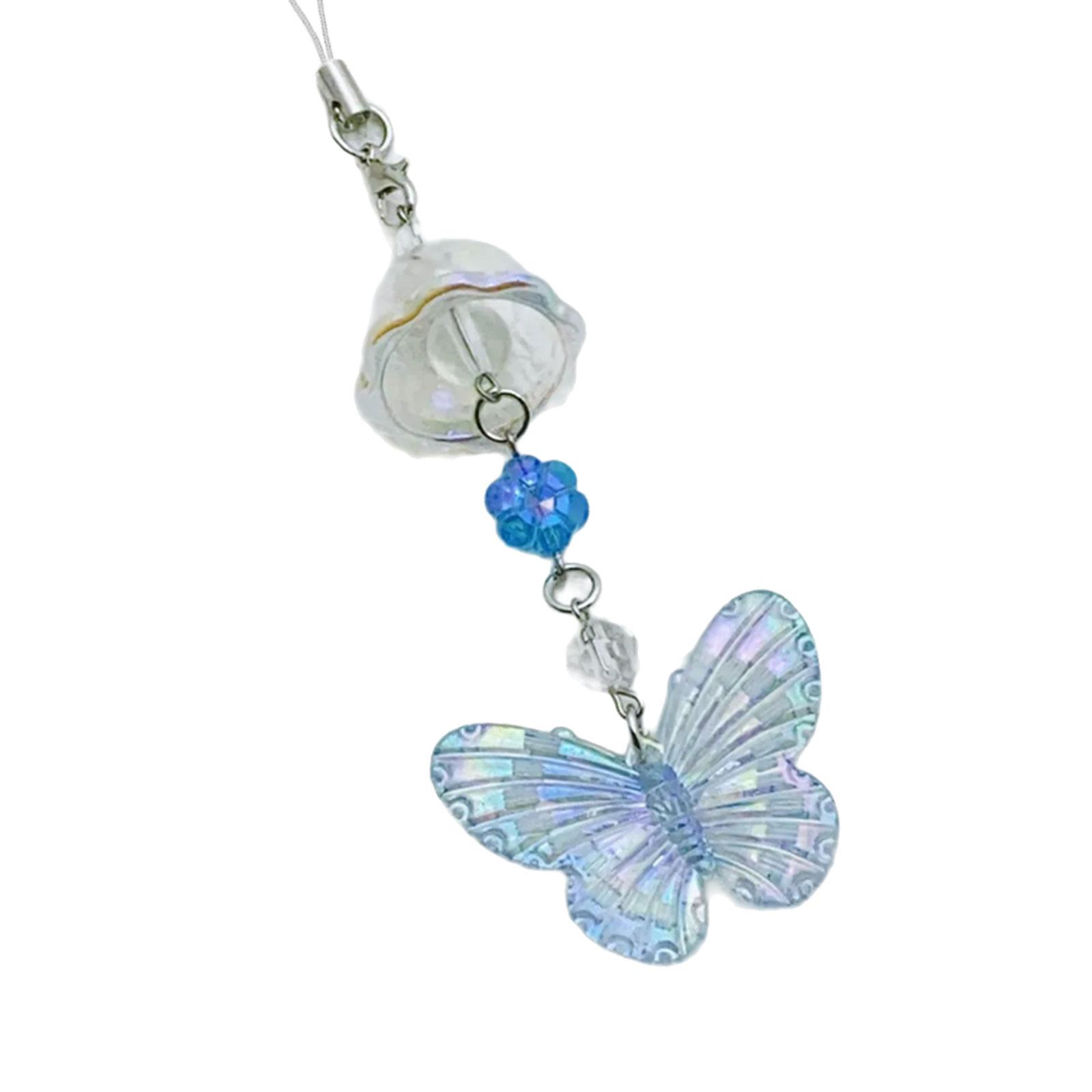 

Подвеска-брелок в виде разноцветной бабочки с колокольчиком, многофункциональный модный аксессуар, ремешок для телефона и автомобиля синий