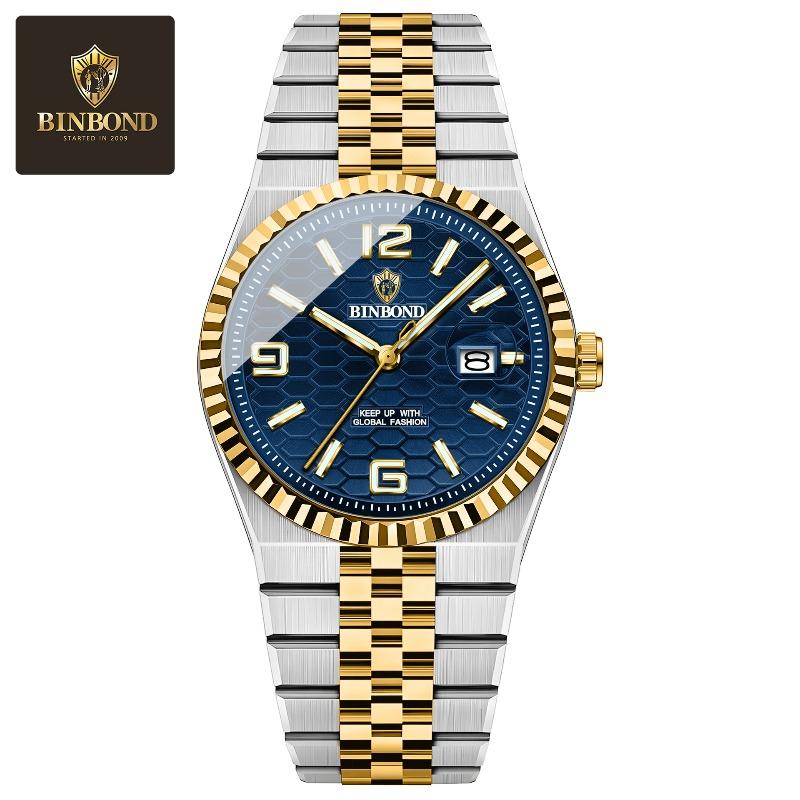 Orologio da uomo Binbang impermeabile luminoso con cinturino in acciaio, quadrante moda, orologio al quarzo