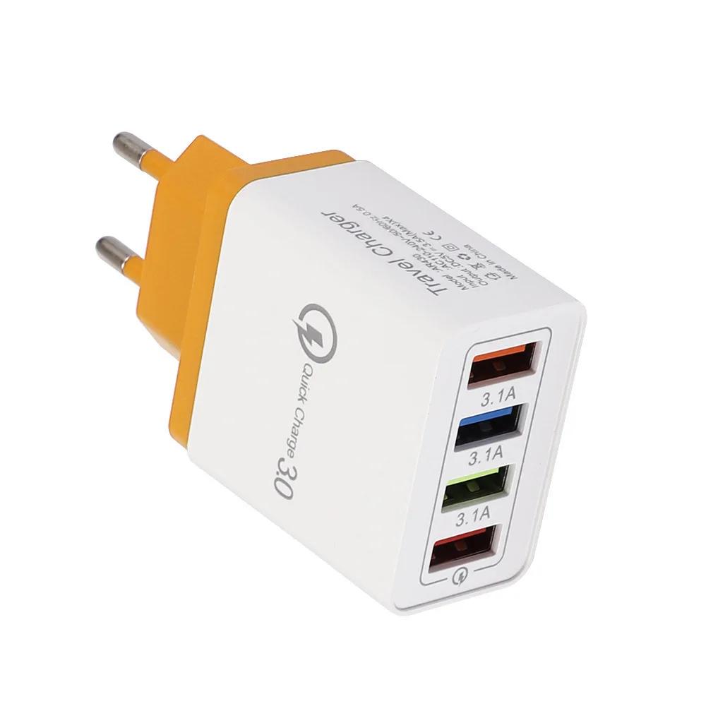 1PCS 5V USB Charger 4 Ports Fast Charging 3.1A Wall Charger For Xiaomi iPhone 15 Samsung US/EU Mobile Phone Plug Travel Charger