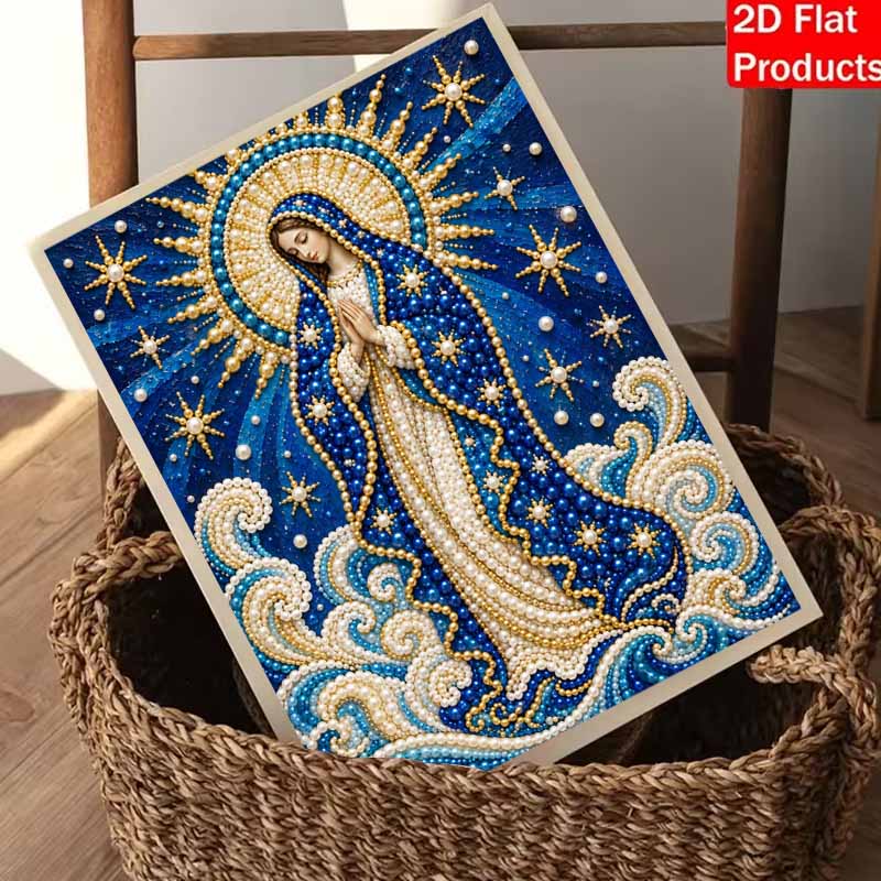 DIY 3D Pearl Diamond Painting Art Set Virgin Mary Blue Robe Stars Home Decor Art Set Wall Art