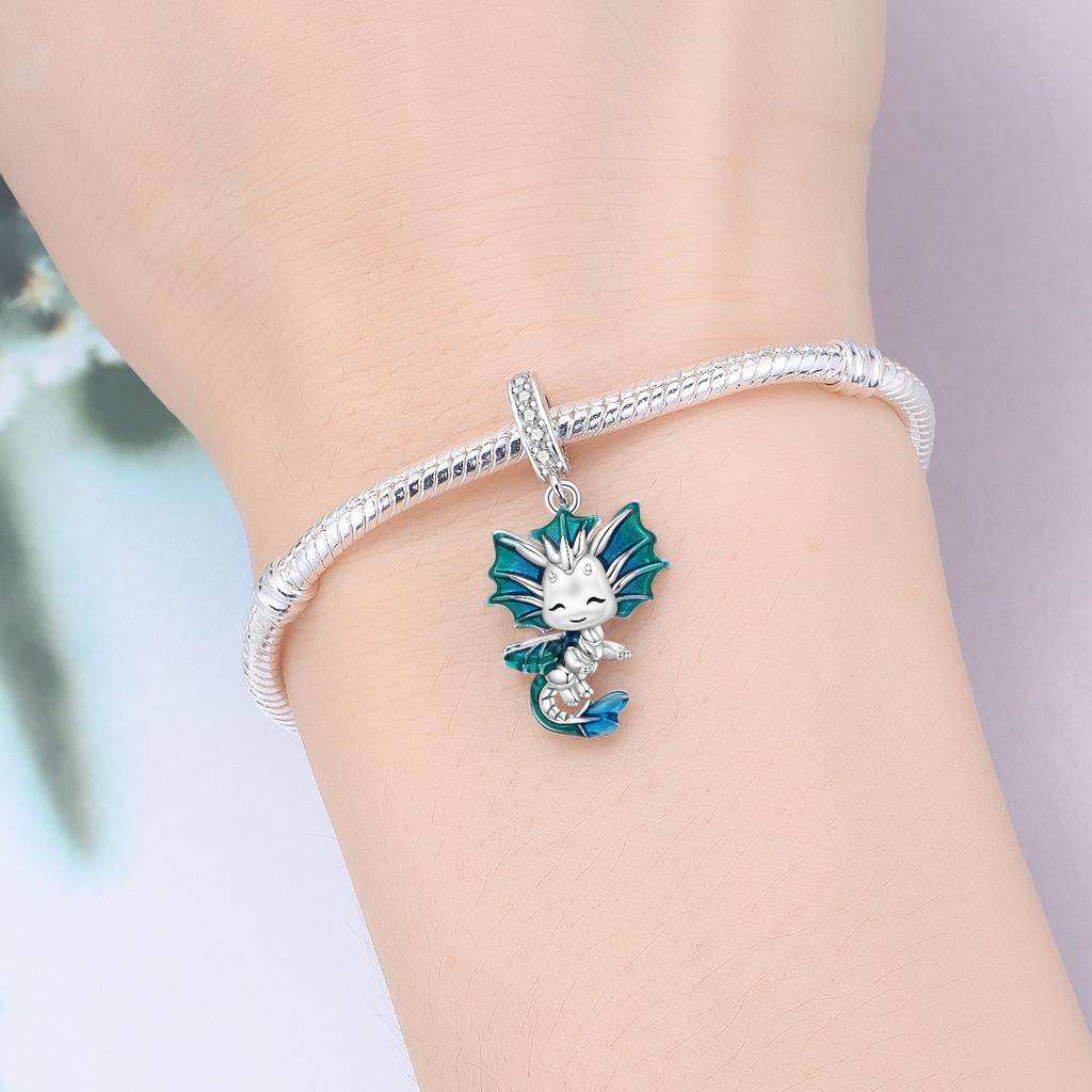 Copper Blue Little Dragon Animal Beads Original Pendants Bracelet Charm Jewelry Party Diy Trendy Gifts